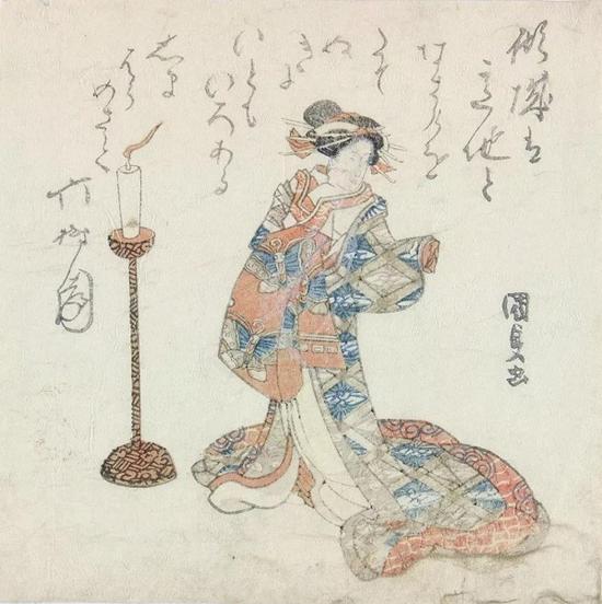 摺物畫，歌川國貞（Utagawa Kunisada,， 1786?1865）,，彩色木刻版畫，1821年