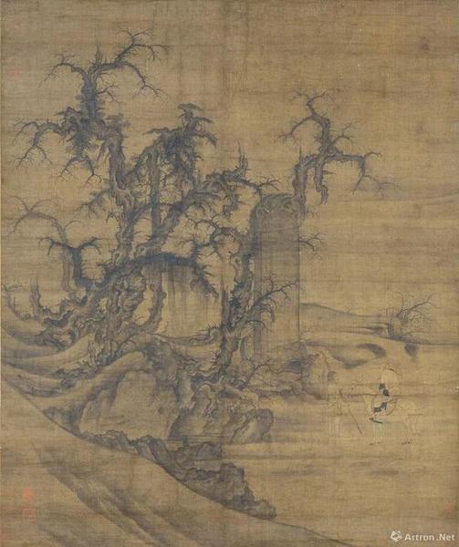 （傳）宋李成·王曉，《讀碑窠石圖》軸,，日本大阪市立美術(shù)館藏
