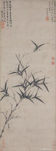 趙孟頫,，《墨竹圖》軸，元,，紙本水墨,，97.9×36.7厘米，日本大阪市立美術(shù)館藏