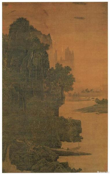宋蕭照山腰樓觀圖軸絹本水墨 179.3x112.7cm，現(xiàn)藏于臺北故宮博物院