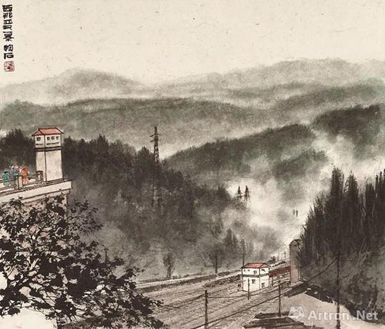 拍品編號(hào)1283傅抱石《西那亞又一景》 設(shè)色紙本 鏡框 48.5 x 56.5 cm。