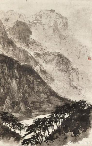 拍品編號(hào)1285傅抱石《高山仰止》設(shè)色紙本 鏡框103 x 65.5 cm,。