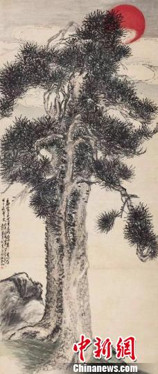 吳昌碩與顧西津創(chuàng)作的《紅日蒼松》最終以350.75萬元成交,。主辦方提供
