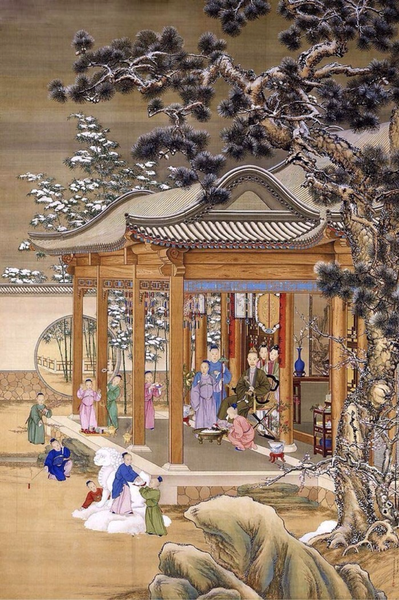 清 郎世寧,、沈源、周鯤,、丁觀鵬 《弘歷雪景行樂(lè)圖》 