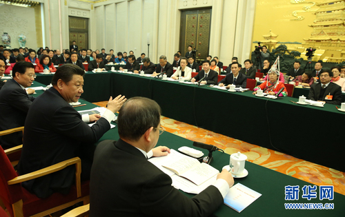 3月6日,，中共中央總書記、國(guó)家主席,、中央軍委主席習(xí)近平參加十二屆全國(guó)人大三次會(huì)議江西代表團(tuán)的審議,。 新華社記者蘭紅光攝