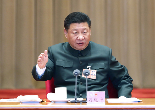 3月12日上午，中共中央總書記,、國家主席,、中央軍委主席習(xí)近平出席十三屆全國人大一次會議解放軍和武警部隊(duì)代表團(tuán)全體會議并發(fā)表重要講話。新華社記者 李剛 攝