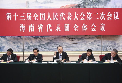 3月10日,，中共中央政治局常委、中央紀(jì)委書記趙樂際參加十三屆全國(guó)人大二次會(huì)議海南代表團(tuán)的審議,。新華社記者 燕雁 攝