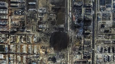 響水化工廠爆炸后,，鳥瞰爆炸現(xiàn)場,。新京報記者 彭子洋 攝