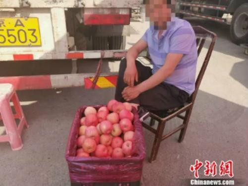 圖為新發(fā)地賣蘋果的攤販,。 謝藝觀 攝 