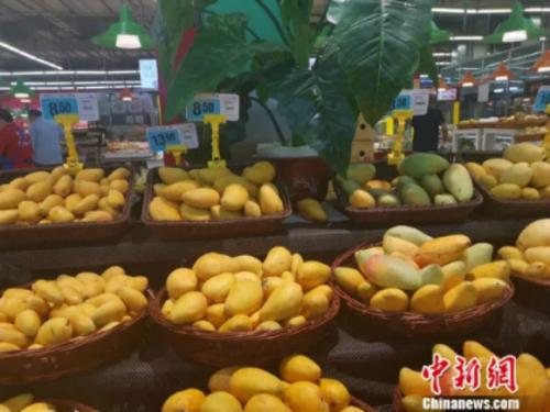 圖為超市里的芒果,。 謝藝觀 攝