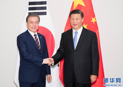 6月27日,，國家主席習(xí)近平在日本大阪會見韓國總統(tǒng)文在寅,。 新華社記者 黃敬文 攝 圖片來源：新華網(wǎng)