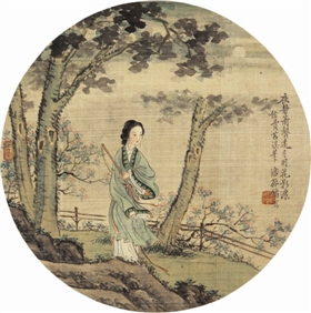 潘振鏞《月蔭吹簫圖》團(tuán)扇,，嘉泰十周年春拍會(huì)獲價(jià)8.63萬(wàn)元