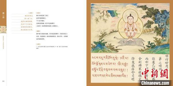 《乾隆的秘籍：清宮藏密瑜伽圖典》內(nèi)文圖片高度還原文物色彩，左文右圖,，文字頁(yè)除整理原圖中的文字外,，還做了白話翻譯。故宮出版社供圖