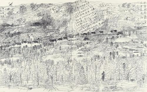 盧禹舜 扶貧脫貧培根鑄魂源遠流長（之一） 紙本炭筆速寫 29×46.5cm 2019年