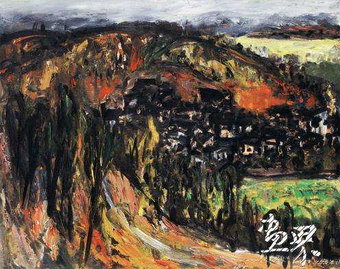山-村（板面油畫）48×60cm-2001年-陳