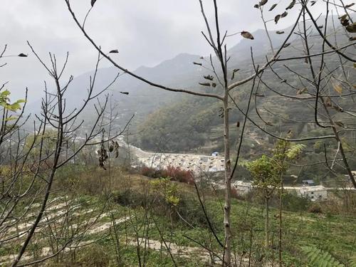 在山頂俯瞰關(guān)壩村全貌,，整齊劃一的一片白色平房是關(guān)壩村易地搬遷集中安置點(diǎn),。