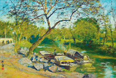 康健園道上（油畫）24.6×37cm-1972年-顏文樑