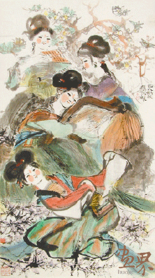 仕女奏樂(lè)-96.5×53.5cm-1979年-程十發(fā)-上海中國(guó)畫(huà)院藏