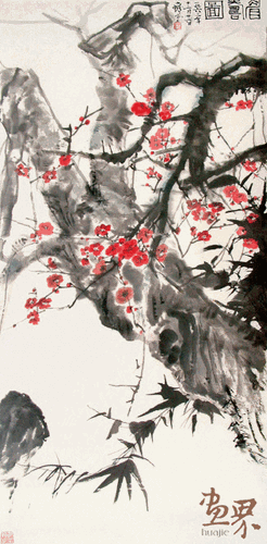 梅壽圖-138×69cm-1963年-程十發(fā)-上海中國(guó)畫(huà)院藏