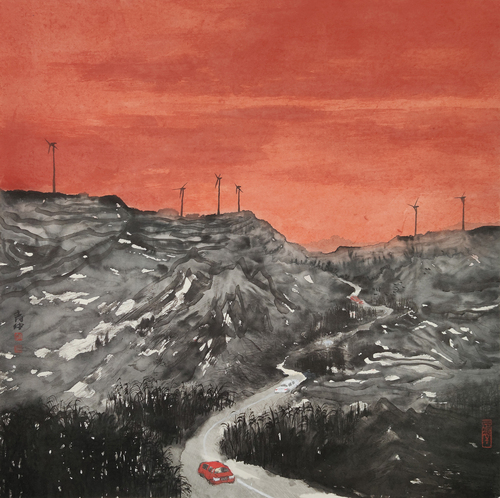 趙青仲-天路晚霞-69x69cm