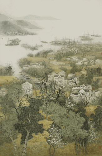 《漁港春色》145×220cm-2014年-陳危冰-入選第十二屆全國(guó)美術(shù)作品展