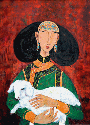 抱羊羔的女子（油畫(huà)）60×80cm--烏-蘭