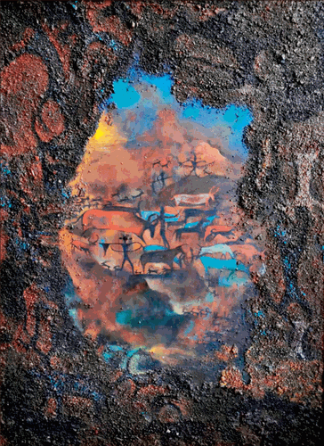 遠(yuǎn)古的呼喚（綜合材料）95×130cm--烏-蘭