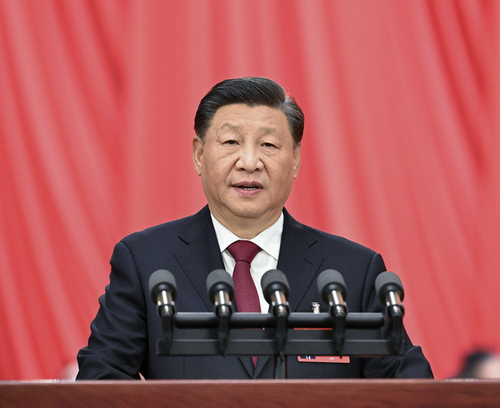 10月16日，中國共產(chǎn)黨第二十次全國代表大會在北京人民大會堂開幕,。習近平代表第十九屆中央委員會向大會作報告,。新華社記者 饒愛民 攝