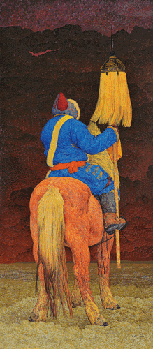 蘇力德大戰(zhàn)沙暴（油畫）180×80cm-2014年-王耀中