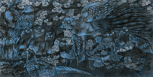 梨花帶雨（國(guó)畫）98×194cm-2023年-邵-飛