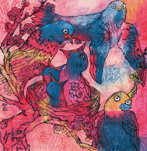 哺-育（國(guó)畫）98×94cm-2023年-邵-飛2
