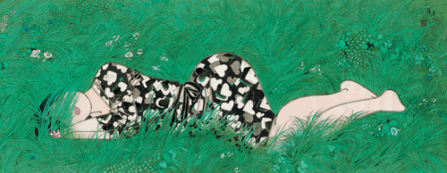 萋萋依依吹綠夏風(fēng)（國畫）78×28.5cm-2013年-焦-洋