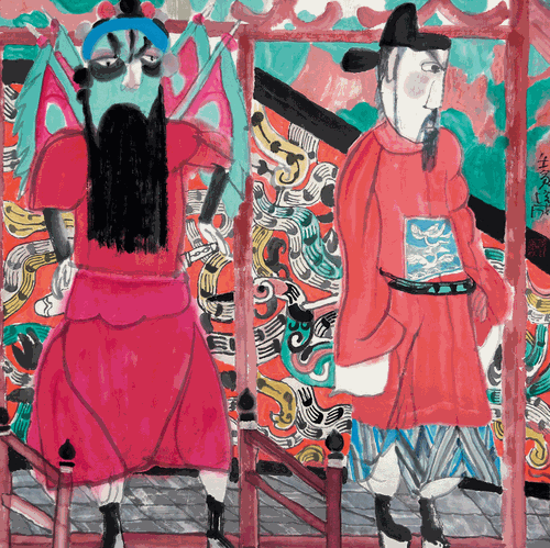 紅衣戲人（國(guó)畫）-張培成