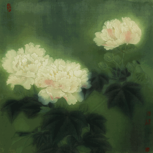 正是芙蓉花開時(shí)（國畫）76×76cm-2005年-金-納
