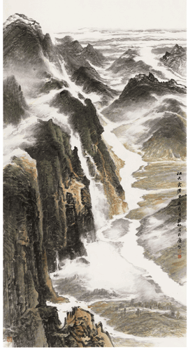 江天云漫（國(guó)畫(huà)）-180×97.5cm-2024年-許欽松